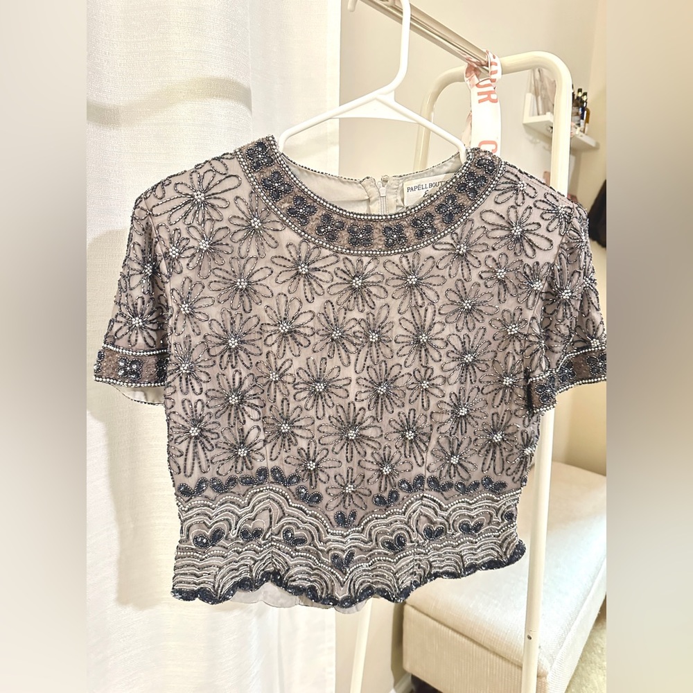Papell boutique vintage 100% silk hand beaded top - made in India